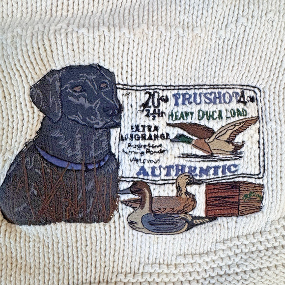 Vtg St John’s Bay Sweater Embroidered Ducks Dog Chunky Grandpa Cabin Core Casual - Picture 2 of 10